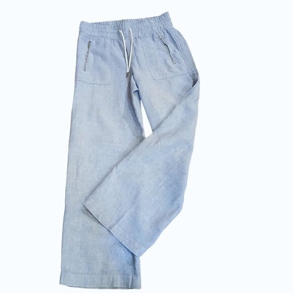 Athleta Cabo 100% Linen Wide Leg Pant Pale Blue Pockets Comfort -Like New - Picture 3 of 9